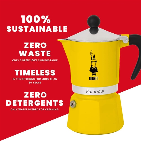 Bialetti Rainbow Mokkakande 3 kopper - GUL